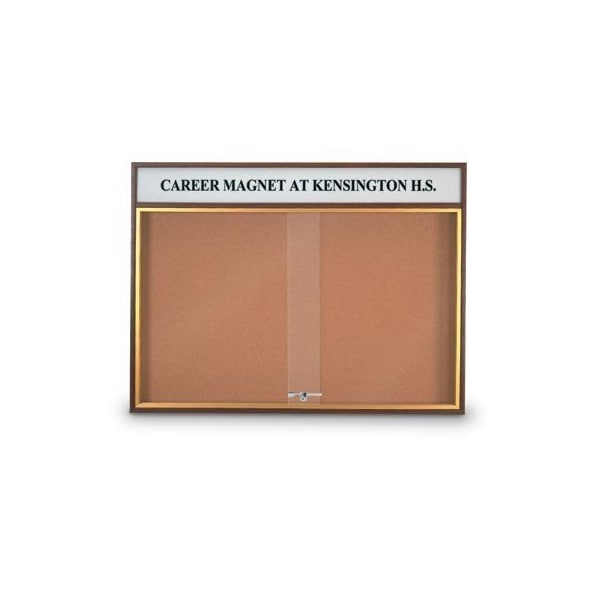 Sliding Door Wood Corkboard, 60"x36", Head, UV9004OCH-CHERRY-RUBBER